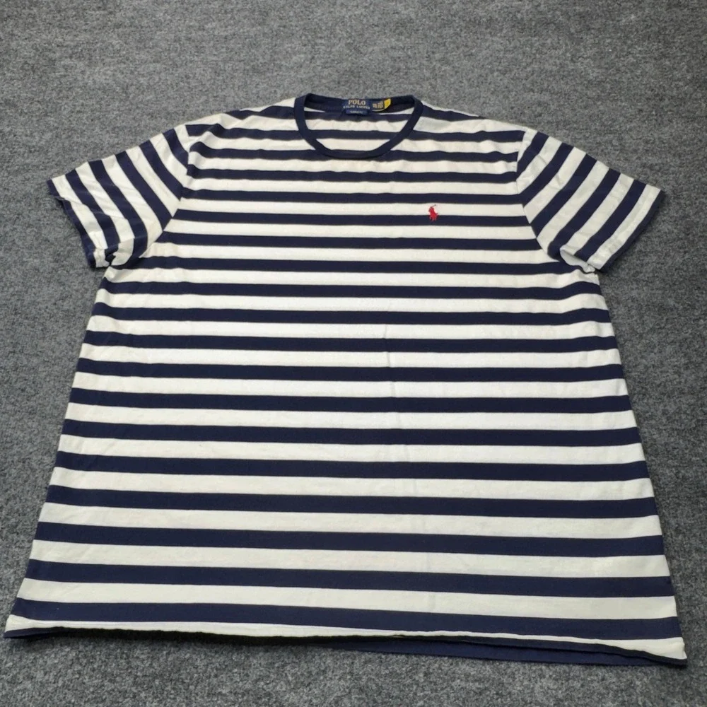 Polo Ralph Lauren T-Shirt Mens XXL Blue White Striped Pony Logo Classic Fit